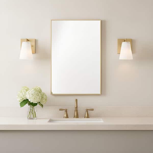 Upson 5 in. W x 7.75 in. H 1-Light Satin Brass Dimmable Wall Sconce with Glass Shade and No Bulb Included