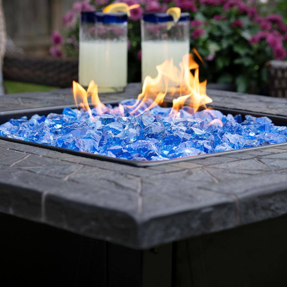 30-Inch Black Steel Propane Fire Pit Table with Fire Glass