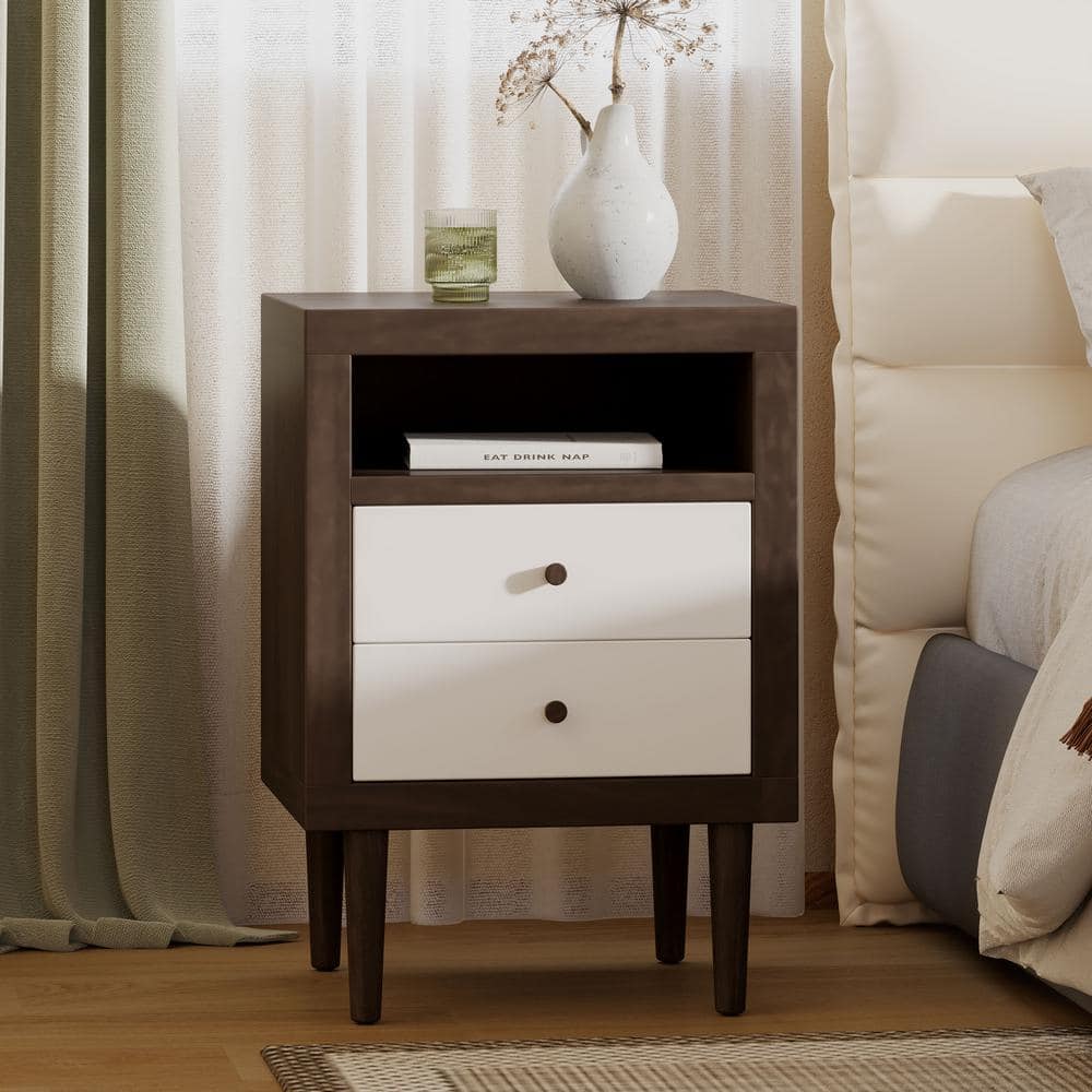 Fairhall 2 Drawer Walnut and White Nightstand