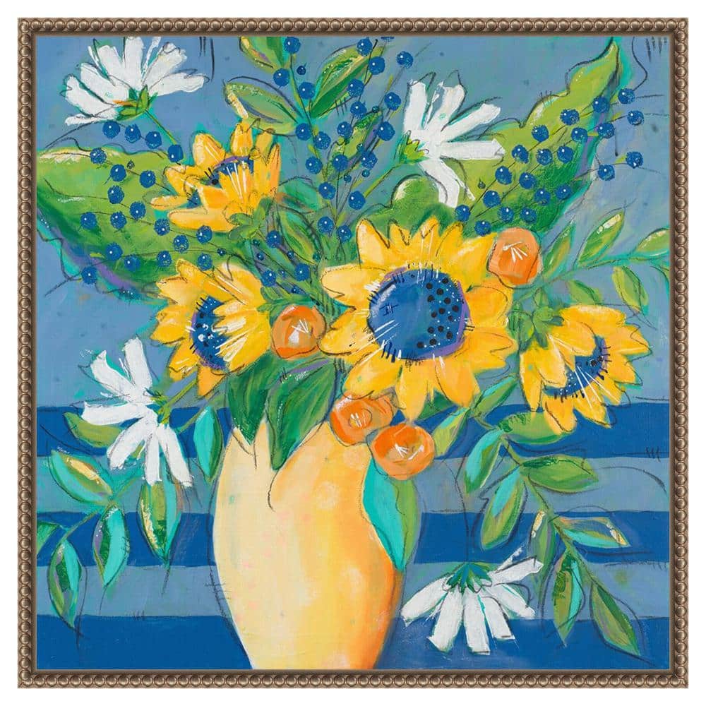 Floral Bursts Among the Blue Canvas Print with Bronze Frame