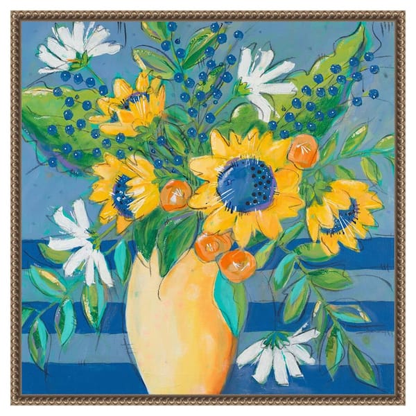 Amanti Art "Floral Bursts Among the Blue" by Krinlox 1-Piece Floater Frame Giclee Home Canvas Art Print 22 in. x 22 in.