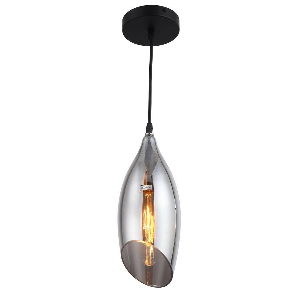 Abba 1-Light Black Pendant with Glass Shade