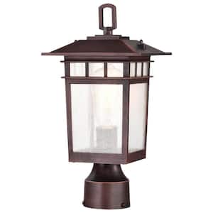 Cove Neck 1-Light Rustic Bronze Aluminum Hardwired Outdoor Weather Resistant Post Light Set with No Bulbs Included