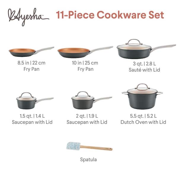Ayesha Curry Home Collection 11-Piece Hard-Anodized Aluminum Nonstick Cookware  Set in Charcoal Gray 80290 - The Home Depot