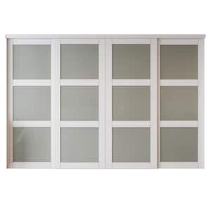 120 in. x 80 in. 3 Lites Frosted Glass MDF Closet Sliding Door with Hardware Kit