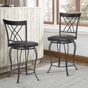 Wichita 24 in.Black High Back Metal Frame Swivel Counter BarStool With Faux Leather Cushioned Seat(Set of 2)