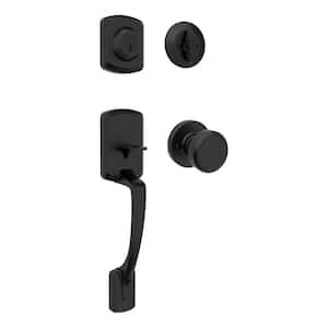 Henley Single Cylinder Door Handleset with Round Maven Knob Featuring SmartKey Security in Matte Black