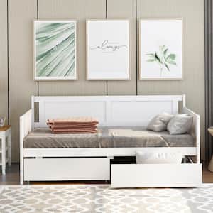 White Twin Daybed with Drawers, Wood Daybed Twin Size, Twin Sofa Bed with 2 Storage Drawers for Bedroom, Living Room