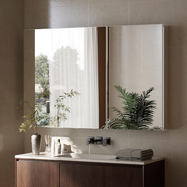 40 in. W x 26 in. H Rectangular Aluminum Recessed or Surface-Mount Medicine Cabinet with Mirror and 2 Doors