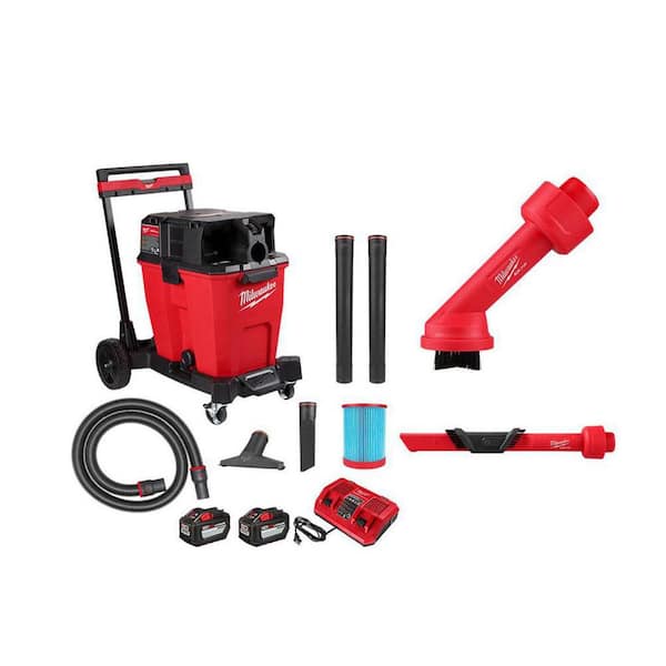 Milwaukee M18 FUEL 12 Gal. Cordless Dual-Battery Wet/Dry Shop Vac Kit with AIR-TIP 1-1/4 in. - 2-1/2 in. Brush and Crevice Tools