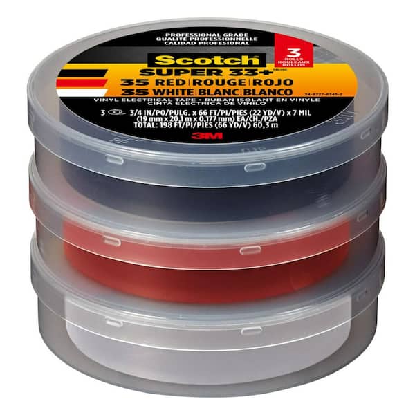 Scotch 3/4 in. x 66 ft. Vinyl Electrical Tape, Black/Red and White ((3-Pack) (Case of 6))