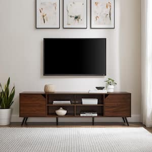 70 in. Dark Walnut Wood Modern Wide TV Stand with Open and Closed Storage Fits TVs up to 80 in.