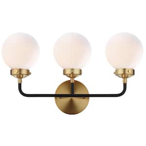 Caleb 3-Light 22 in. Brass Gold/Black Wall Sconce