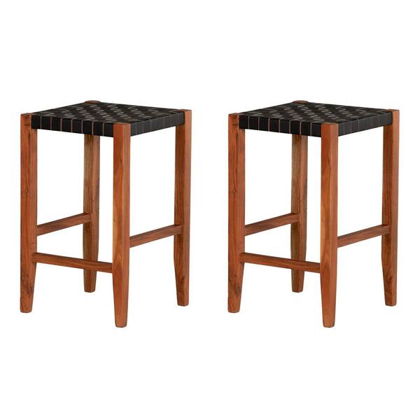South Shore Balka 26 in. Matte Black Wood and Leather 19 in. Seat Bar Stool set of 2 Included