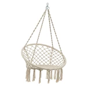 3.5 ft. Outdoor Net Rope Hammock Swing Hanging Chair Seat in Beige