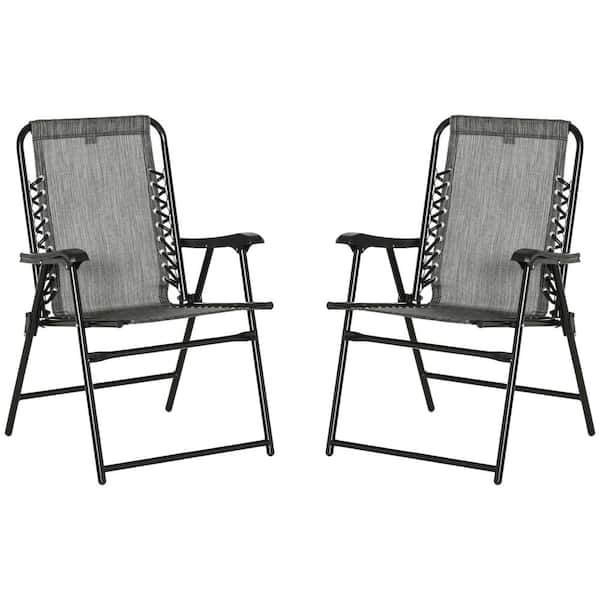 Outsunny Steel  Outdoor Bungee Sling Chairs Gray Folding Lawn Chairs (Set of 2)