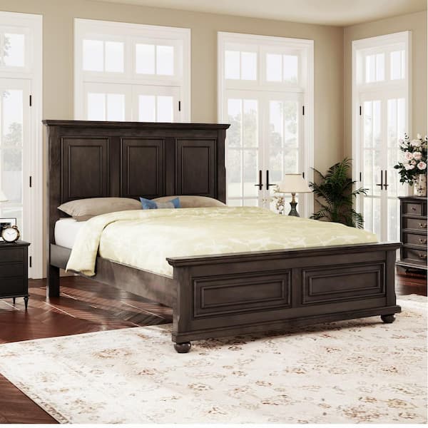 Harper & Bright Designs Rich Brown Vintage Style Wood Frame Queen Size Platform Bed with Sturdy Pinewood Frame and Legs