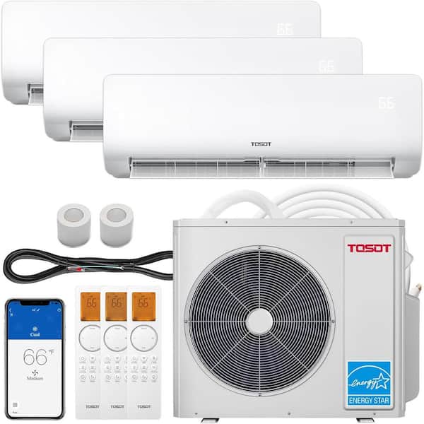 30,000 BTU Tri-Zone Mini Split AC/ Heat Pump, 21 SEER2, 230-Volt, Wifi, Inverter Split System, 9K+9K+12KBTU, ‎2.5 Tons