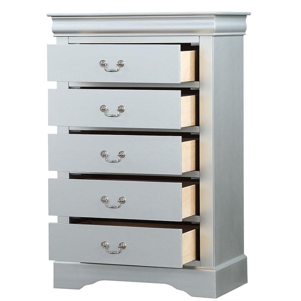 Platinum Gray 5-Drawer Chest with Dovetail and Felt Lined Drawers