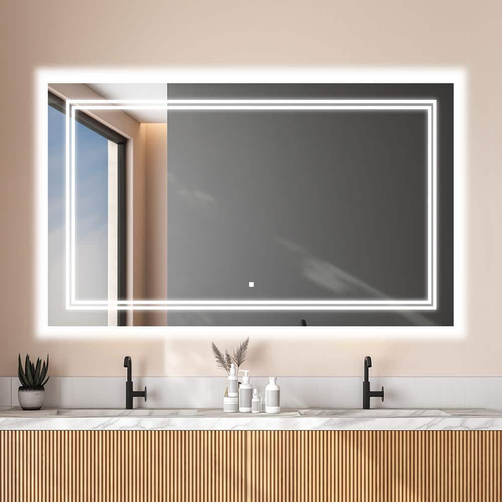 Rectangular Silver LED Backlit Bathroom Vanity Mirror