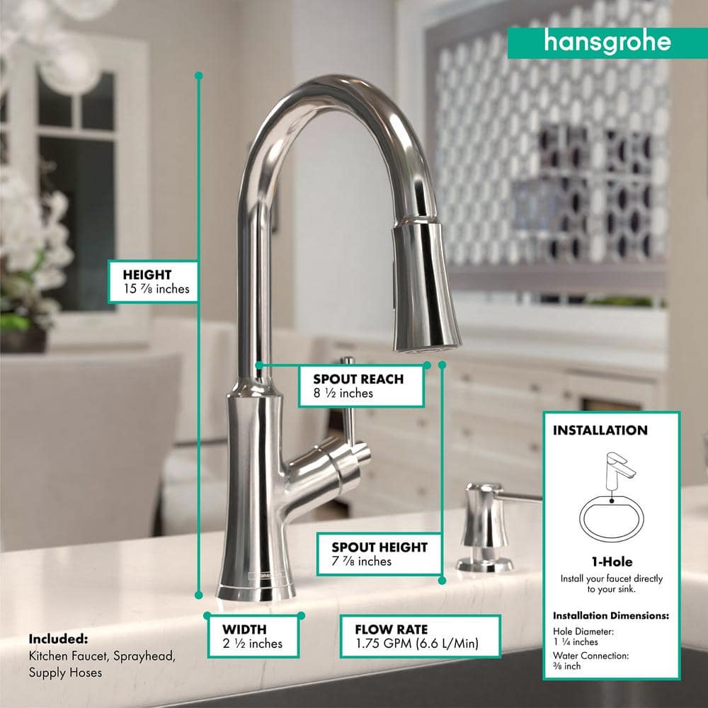 Joleena Modern Chrome High Arc Pull-Down Kitchen Faucet