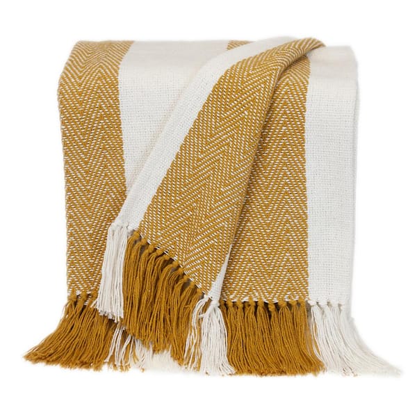 PARKLAND COLLECTION Transitional Stripe Mustard Rectangle 60 in. x 50 in. Throw Blanket