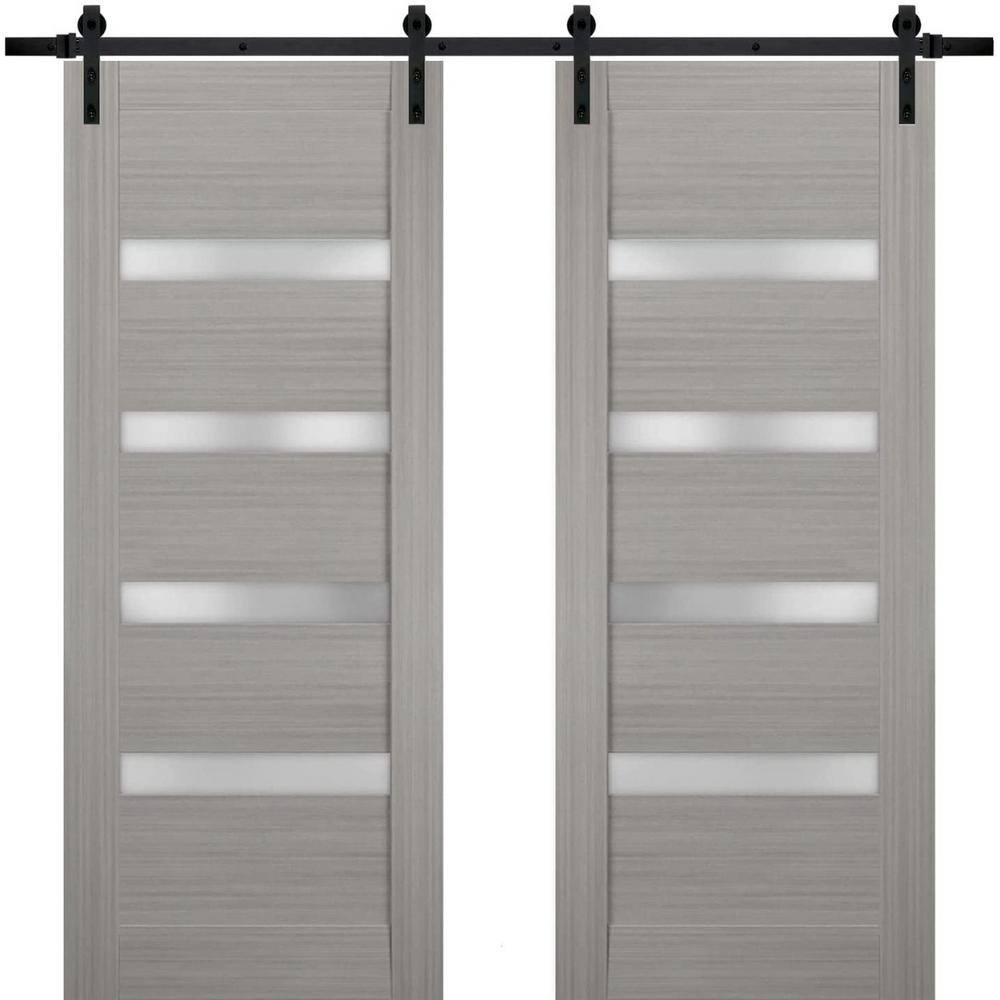 84 in. x 80 in. 2 Panel Frosted Glass Gray Ash Solid Wood Sliding Barn Door with Hardware Kit price history on PriceWatchPro