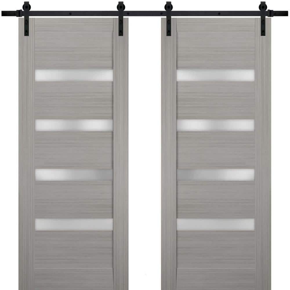 42 in. x 96 in. 2 Panel Frosted Glass Gray Ash Solid Wood Sliding Barn Door with Hardware Kit price history on PriceWatchPro