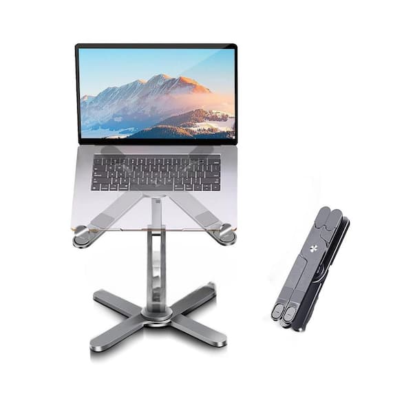EKIEUDL Laptop Stand with 360 Rotating Base Metal Holder Fully Foldable Fits All Laptops up to 16 in. Gray (1-Pack)