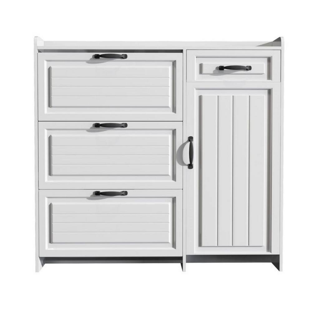 49 in. H x 47 in. W White 4 Doors Shoe Storage with 3 Flip