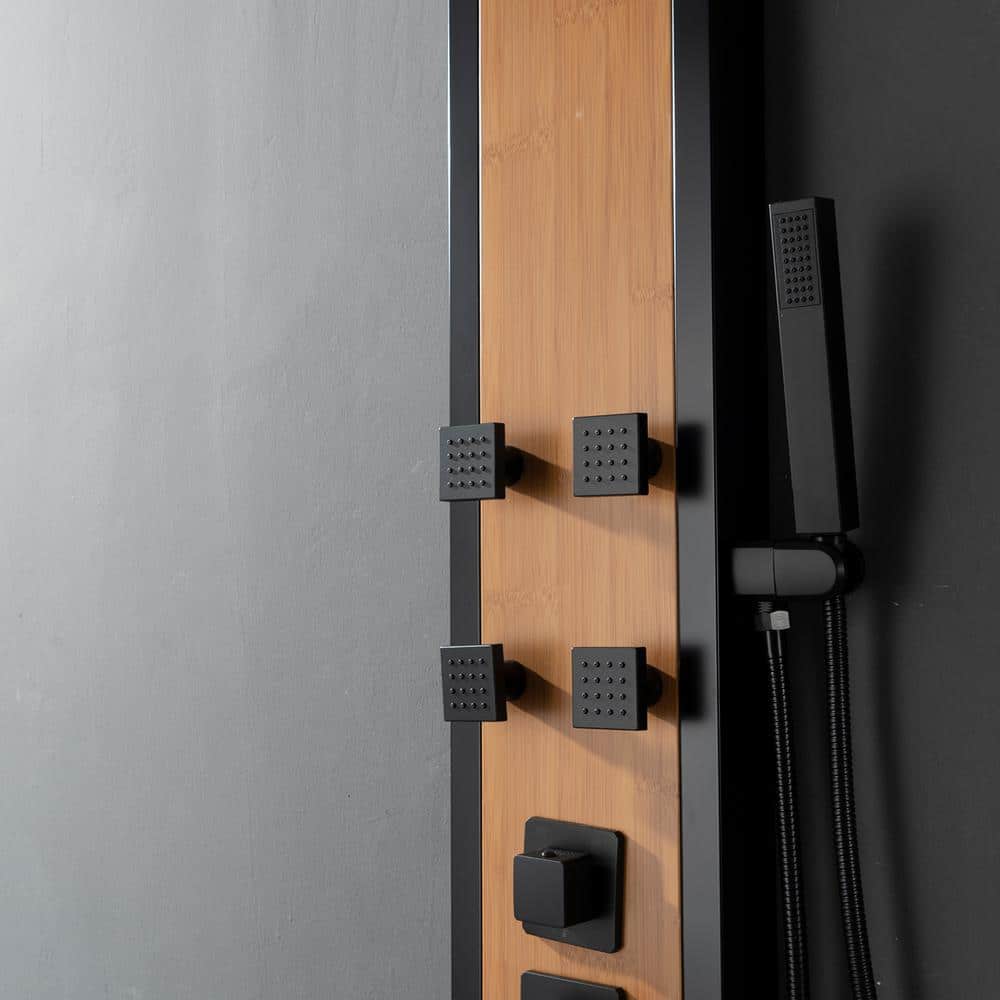 57'' Black and Bamboo Shower Panel System with Body Jets
