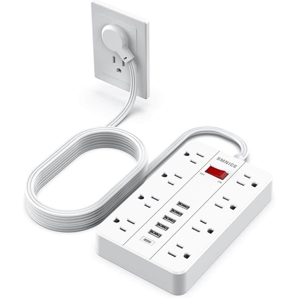 10 ft. Power Strip Surge Protector with Flat Plug, 8-Outlets and 6-USB Ports (1-USB-C), Wall Mountable in White price history on PriceWatchPro
