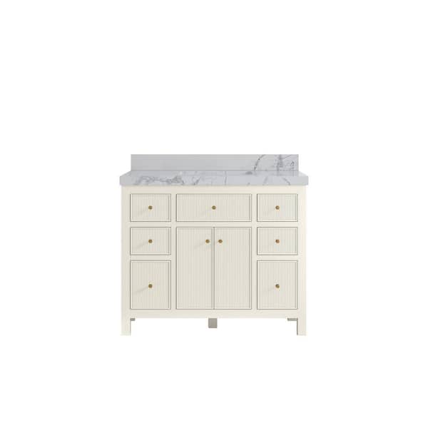 Willow Collections Sonoma 42 in. Single Sink Freestanding Alabaster Bath Vanity with Venatino Quartz Top Unassembled