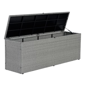 Nino 59.06 in. Modern Minimalist Outdoor Faux Wicker 73 Gal. Patio Storage Deck Box, Gray