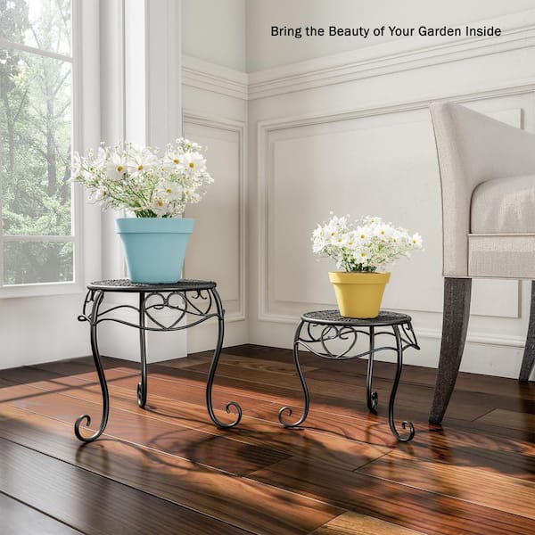 Decorative Round Black Metal Nesting Plant Stands (Set of 2)