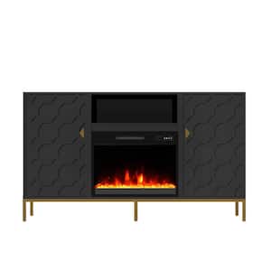 60 in. W Adjustable Shelf Black TV Stand with 2-Cabinets and Fireplace