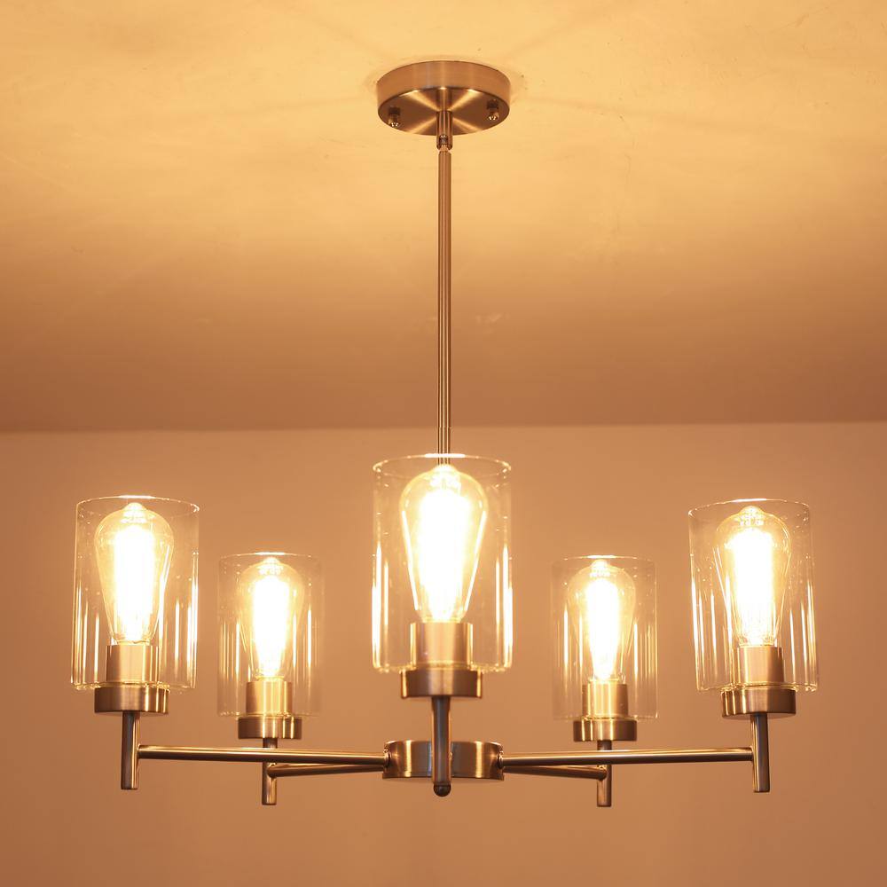 Nickel 5-Light Kitchen Island Chandelier with Clear Glass Shades