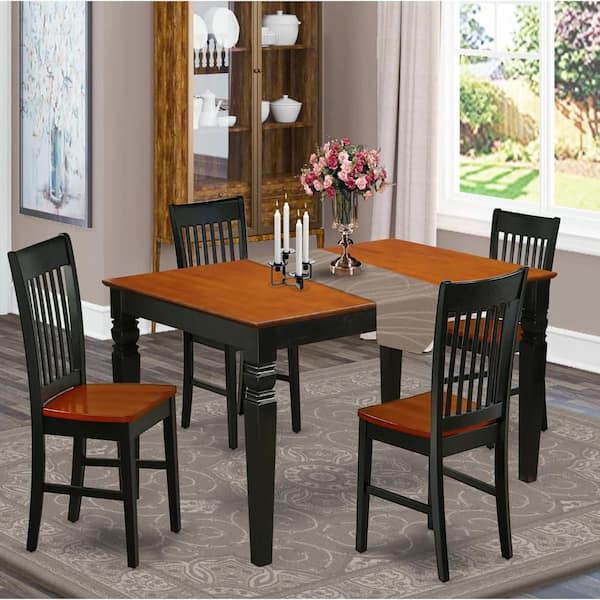 East West Furniture 5-Piece Rectangle Black and Cherry Finish Solid Wood Top Dining table with 4 Chairs with Lattice Back