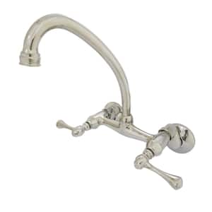 Kingston 2-Handle Wall-Mount Standard Kitchen Faucet in Polished Nickel
