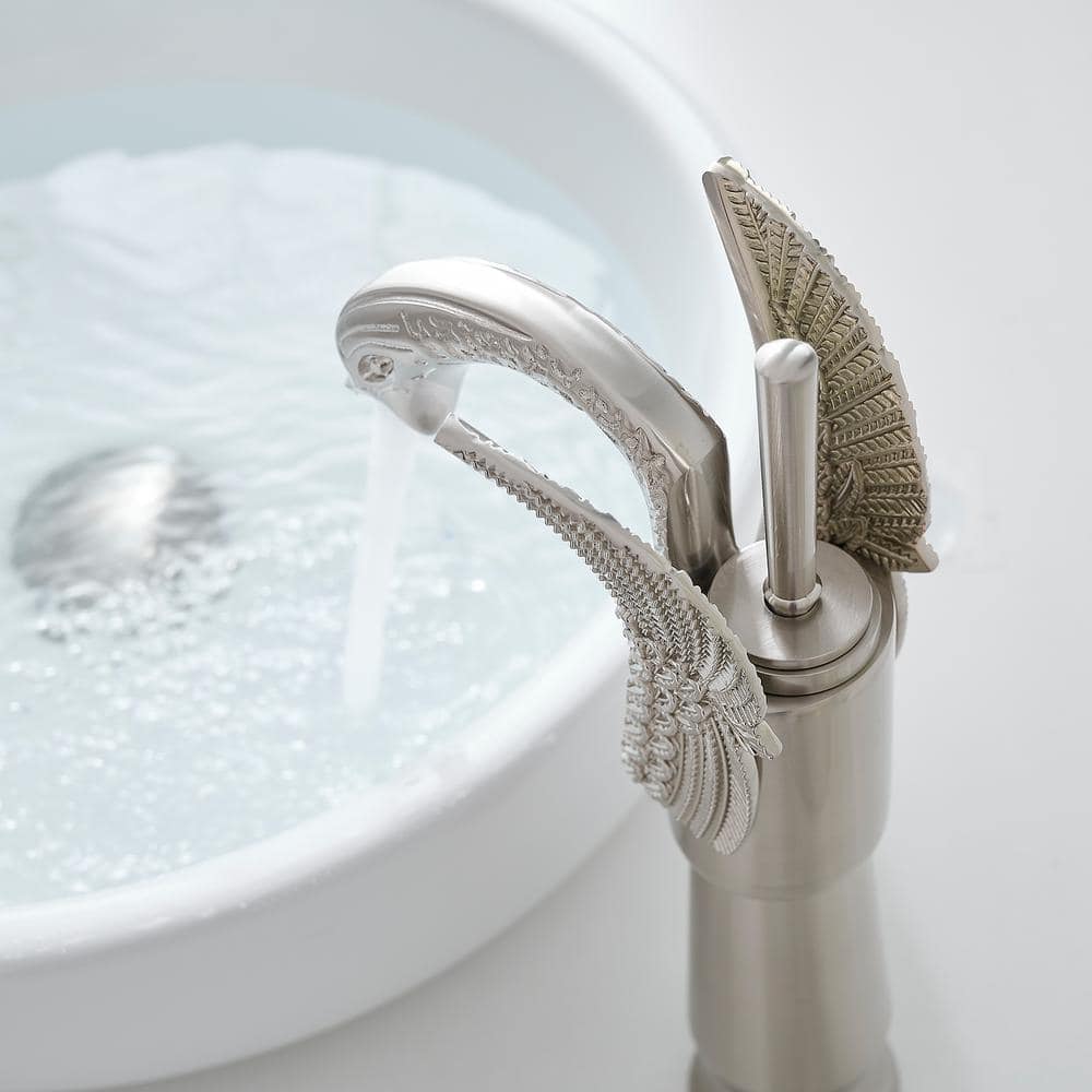 Brushed Nickel Swan Single Handle Vessel Sink Faucet