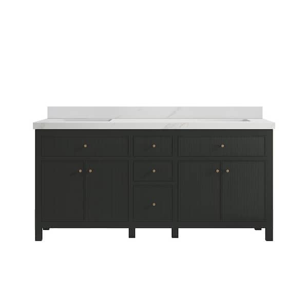 Willow Collections Sonoma 72 in. Double Sink Freestanding Black Top Bath Vanity with Calacatta Sienna Quartz Top Unassembled