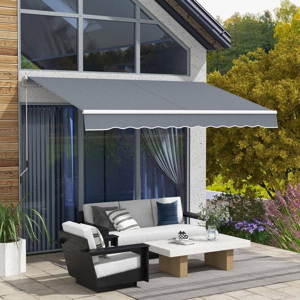 10 ft. x 8 ft. Aluminum Frame Retractable Patio Awning Sunshade with Manual