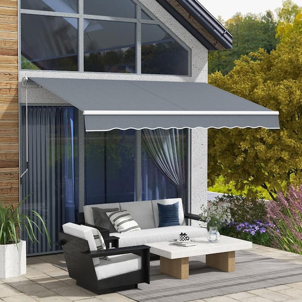 Unbranded 10 ft. x 8 ft. Aluminum Frame Retractable Patio Awning Sunshade with Manual Crank Handle for Deck, Balcony, Patio, Gray