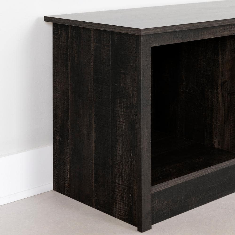 Rubbed Black Farmhouse Storage Bench with Open Compartments