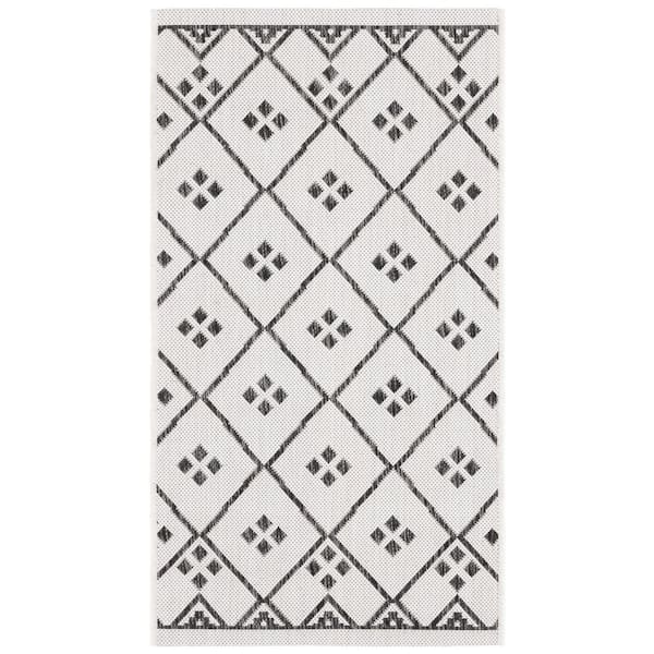 Courtyard Ivory/Black 2 ft. x 4 ft. Diamond Lattice Indoor/Outdoor Area Rug