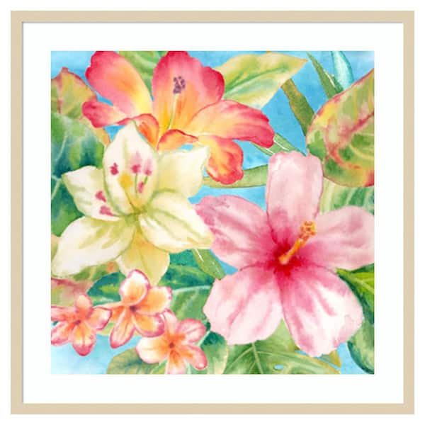 Amanti Art Tropical Island Florals by Cynthia Coulter 33 in. W x 33 in. H. Wood Framed Wall Art Print Framed in Brown