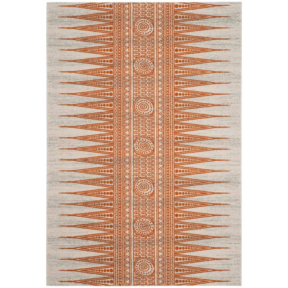 Ivory and Burnt Orange Bohemian Wool Area Rug