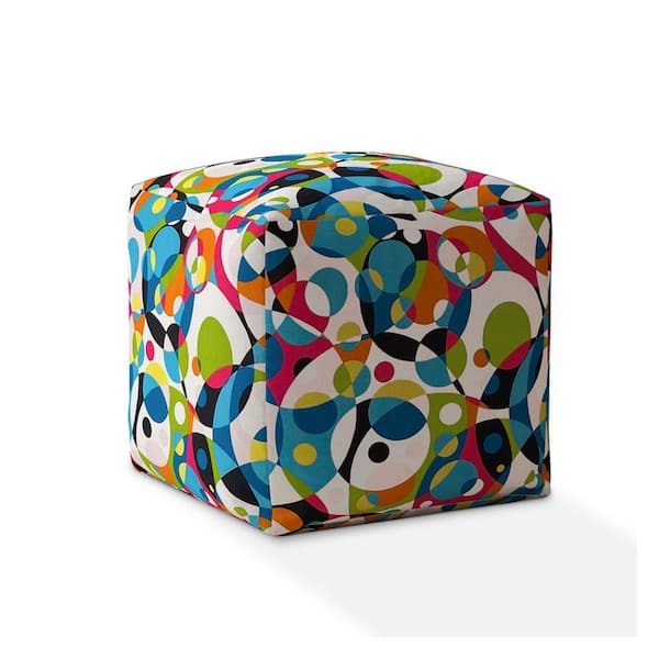 HomeRoots Charlie White Blue And Green Cotton Square Pouf Cover Only