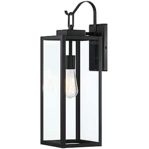 22 in. 1-Light Matte Black Hardwired Outdoor Wall Lantern Modern Sconce with Clear Glass