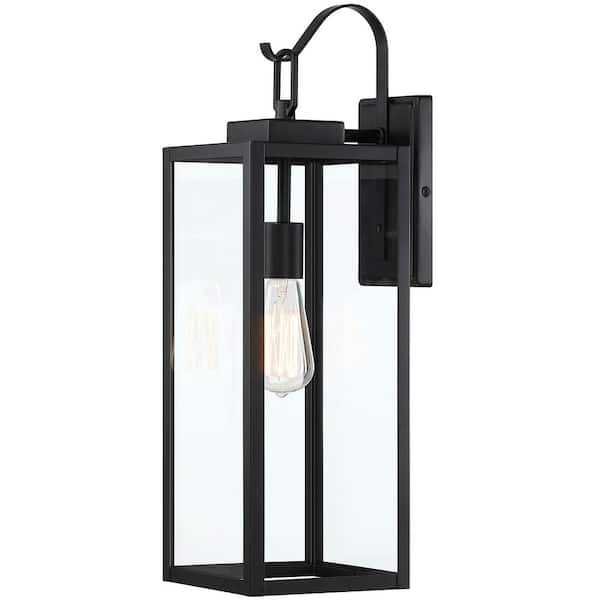 22 in. 1-Light Matte Black Hardwired Outdoor Wall Lantern Modern Sconce ...